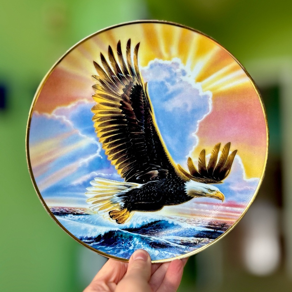 Vintage Eagle Soar Sunset Nature Bird Collectible Porcelain Plate Wall Art Decor